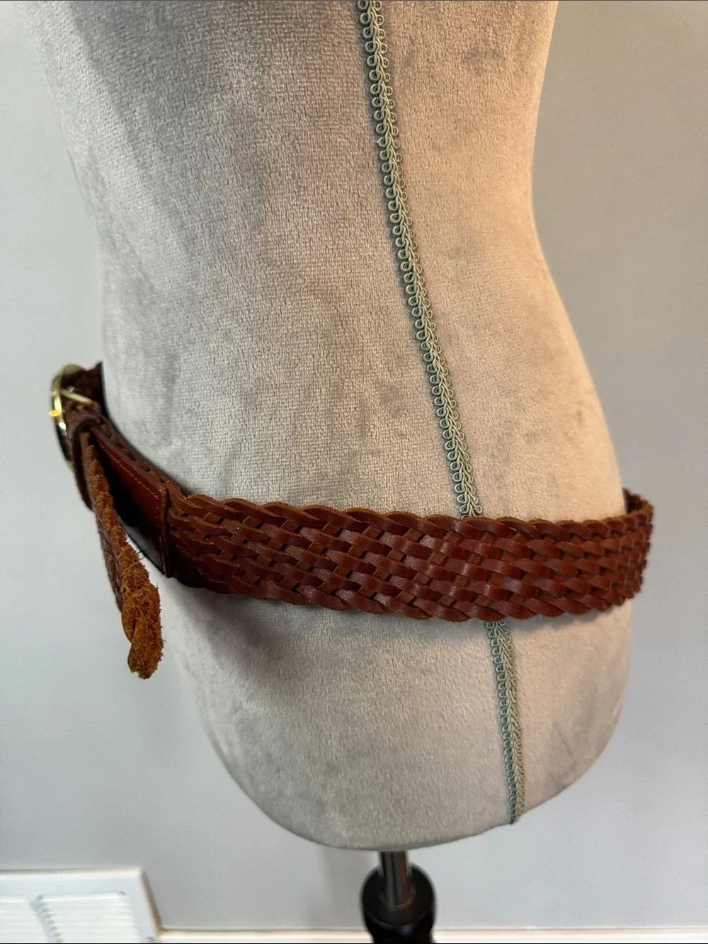 Michael Kors Woven Leather Belt with Gold MK Buckle - Chestnut M -L